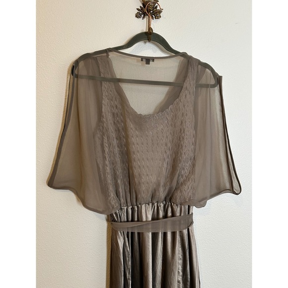 KOMAROV Chiffon Overlay Crinkle Textured Maxi Dress Size L Beige Formal Wedding - Picture 5 of 11